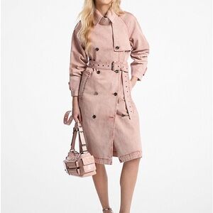 Stylish Denim Pink Trench Coat with Belt